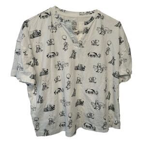 Disney Winnie the Pooh Vintage Pooh Sketch Print Henley Top White Short Sleeve W